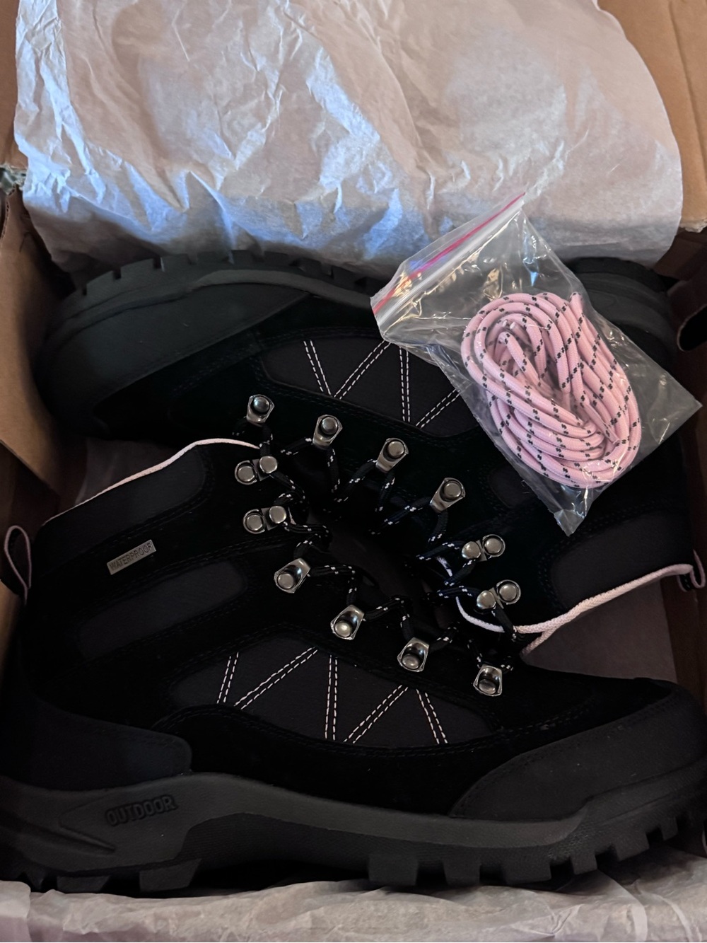 Women's Black and Pink accents Hiking Boots - waterproof
